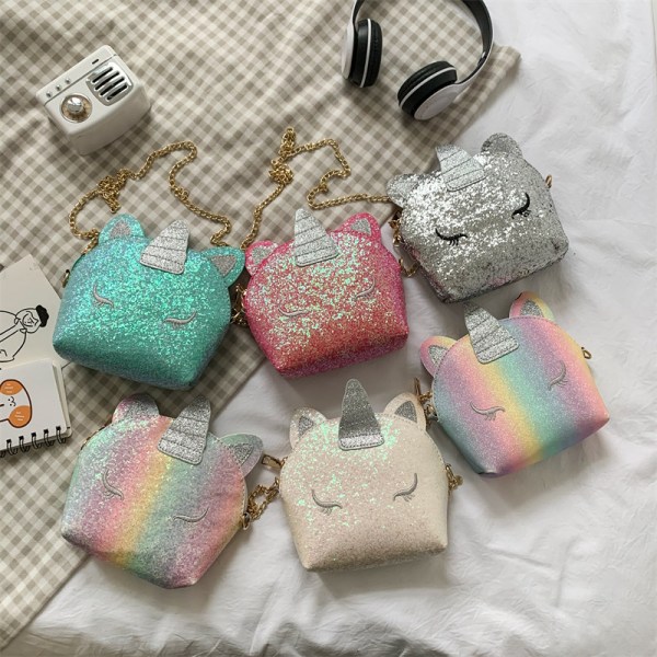 (Vit) Unicorn Crossbody Wallet Bag Glitter Paljettplånbok