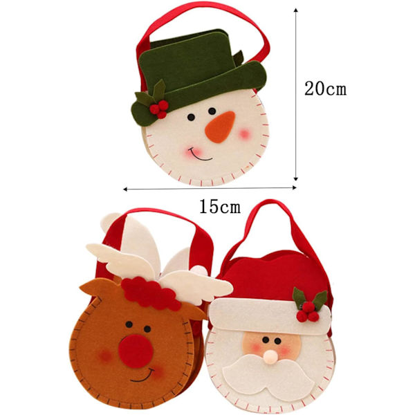 3 st (20x15cm) Julgodispåse Snögubbe Jultomten Älgdocka Nej