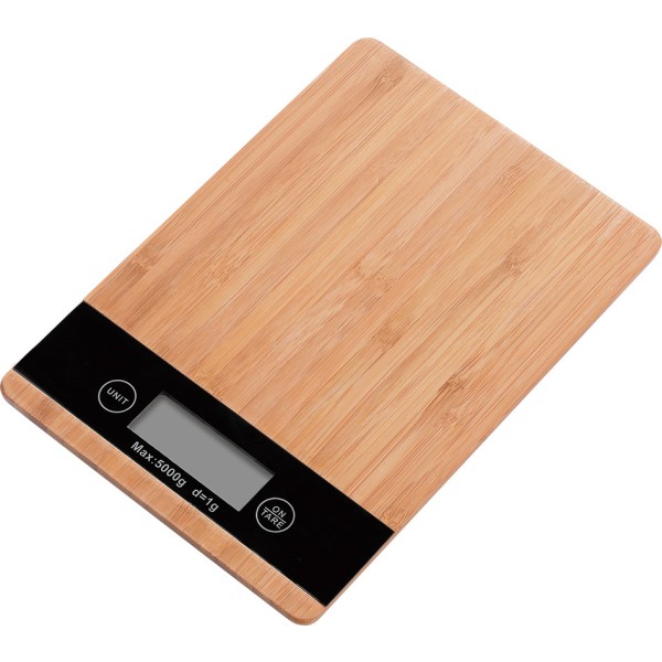 Digital köksvåg av bambu 1 stycke med LCD-skärm och tareringsfunktion - Snygg våg för viktminskning Bantning Matlagning och bakning