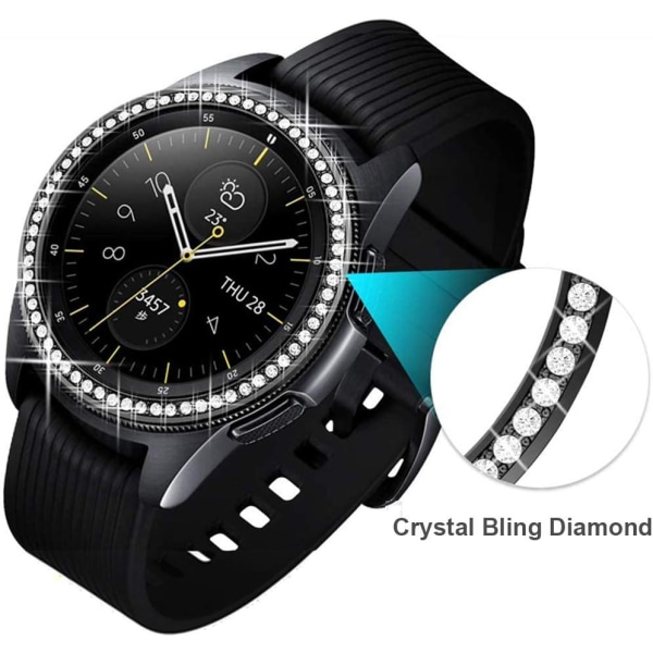 Ramring kompatibel med Samsung Galaxy Watch 42 mm, rostfritt stål med lyxigt kristallklart rhinest