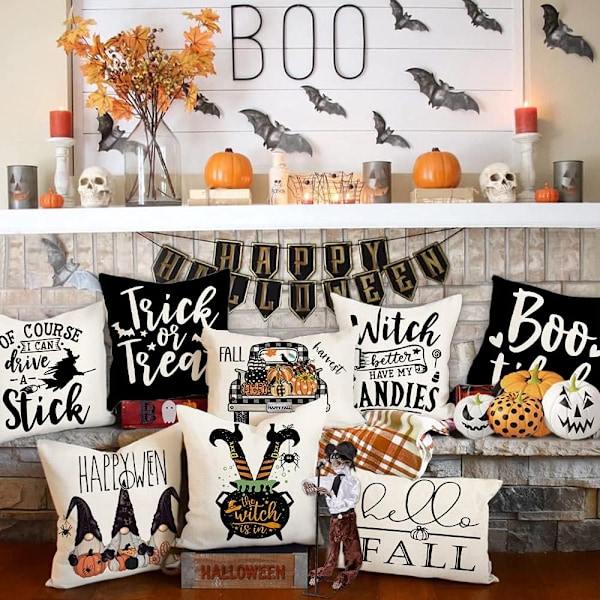 4 stk Halloween hekse dekorative putetrekk (45*45cm) for stue, soverom, seng, sofa, kafé, bil