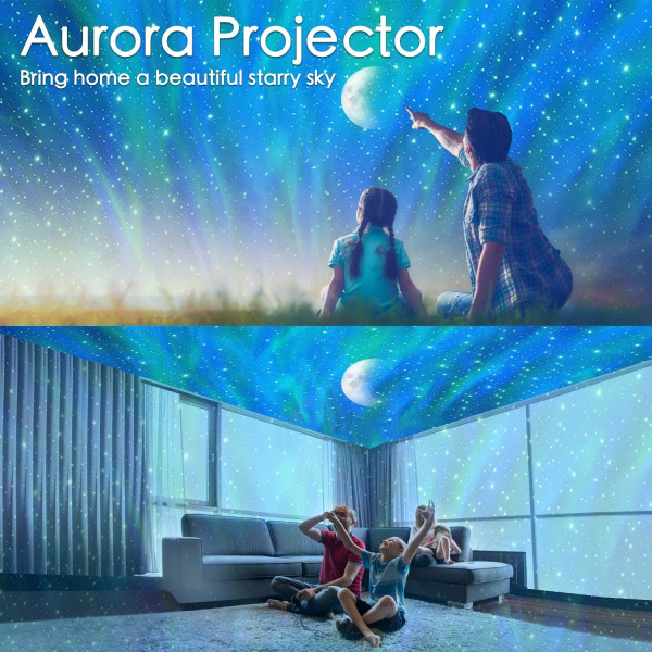 Svart LED Star Projector Night Light, 3 i 1 Aurora Galaxy Project