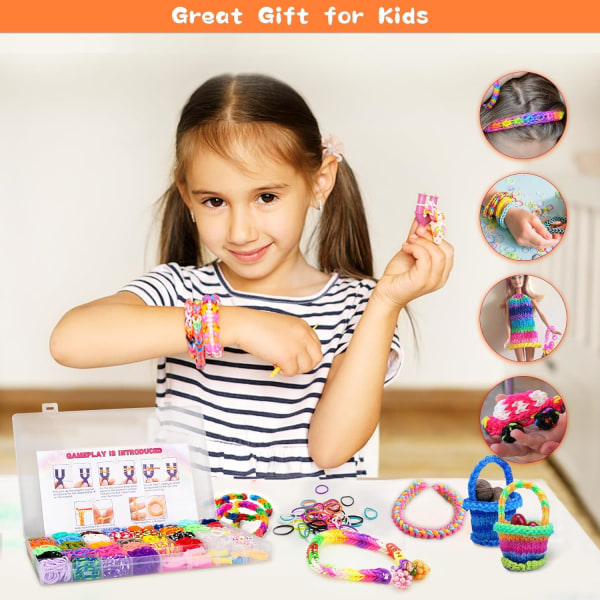 2500+ elastiska armbandssats, 40 rutnät DIY elastiska loom bands , gummiarmband för barn Halsbandsleksaker