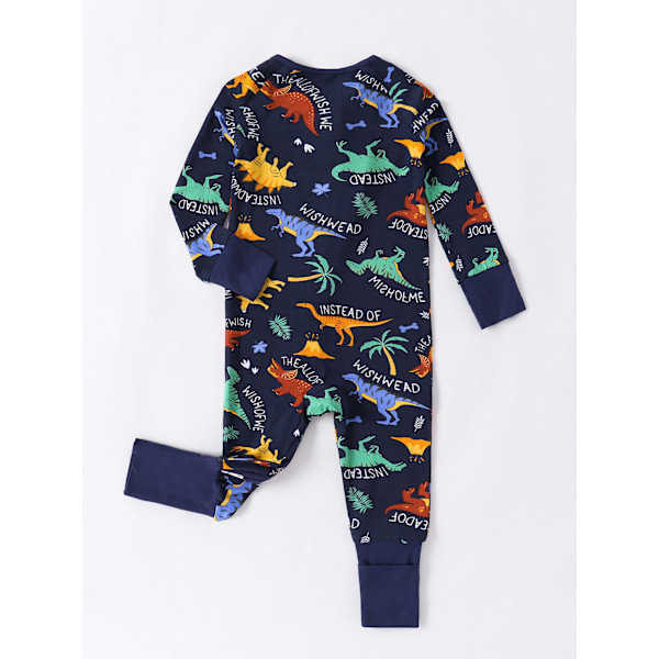 (S) Dinosaurie-tryck rayon tillverkad av bambufiber baby pyjamas, sommar kortärmad fotlös onesie, tvåvägs dragkedja pyjamas