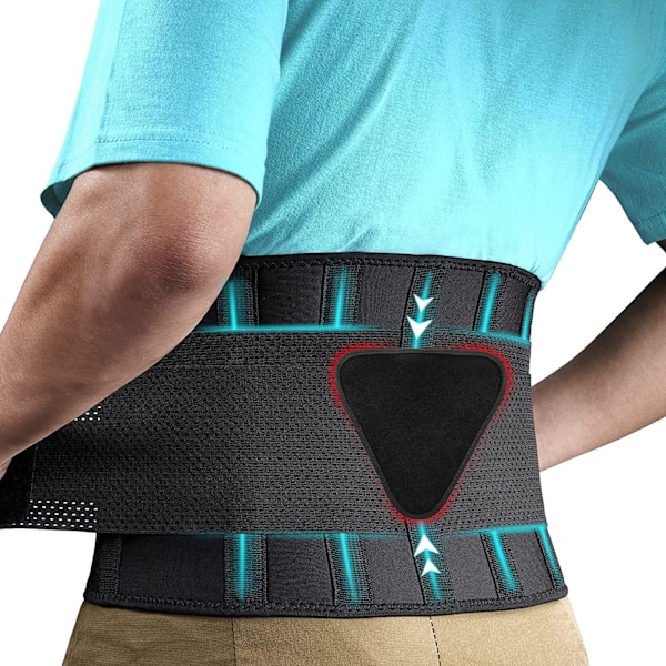 (M) 1 piece of black back support strap for lumbar support. Adjustable support strap for back pain, sciatica, scoliosis, and disc