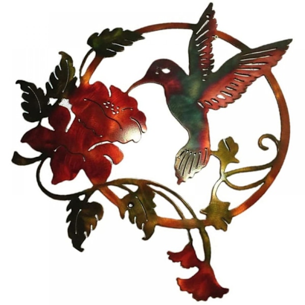 Metal Bird Silhouette Red, Metal Round Wall Decoration Wall Sticker for Living Room Bedroom Office