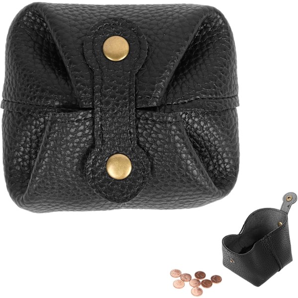 (Black) coin purse, leather coin purse with button, coin clip, mini pocket wallet, can hold coins, keys, headphones, data cable