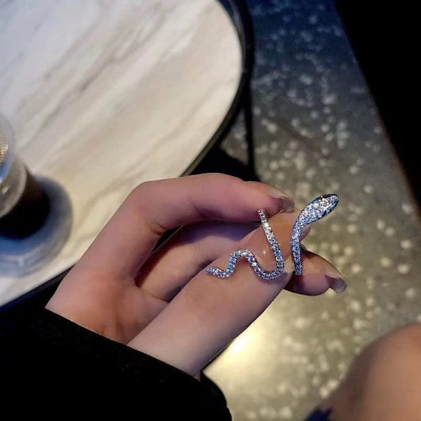 Slingrande Silverdiamant Ring, Orm, Justerbar