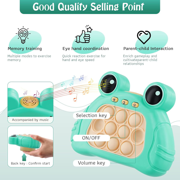 (Grön) Pussel Pop Game Controller, Bubble Sensory Fidget Toy, Fickspel för barn, Snabb