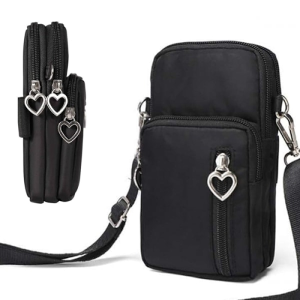 Mobiltelefonveske med skulderstropp - Håndholdt crossbody-veske svart