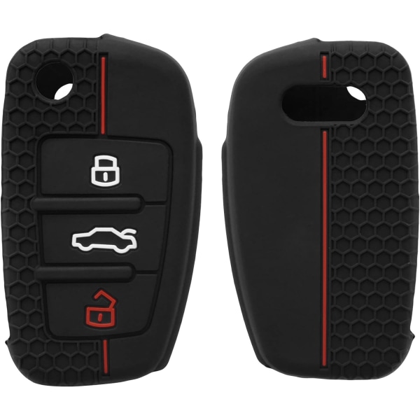 Svart Röd Case Kompatibel med Audi Key 3 Keys Soft Silic