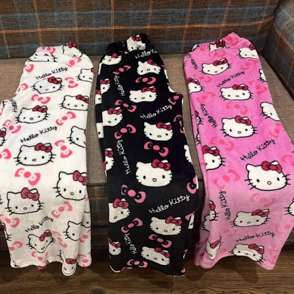 Rosa M Kawaii Pyjamas för Kvinnor och Flickor Jul Cartoon Cat All Over Print Mjuk Flanell Jul