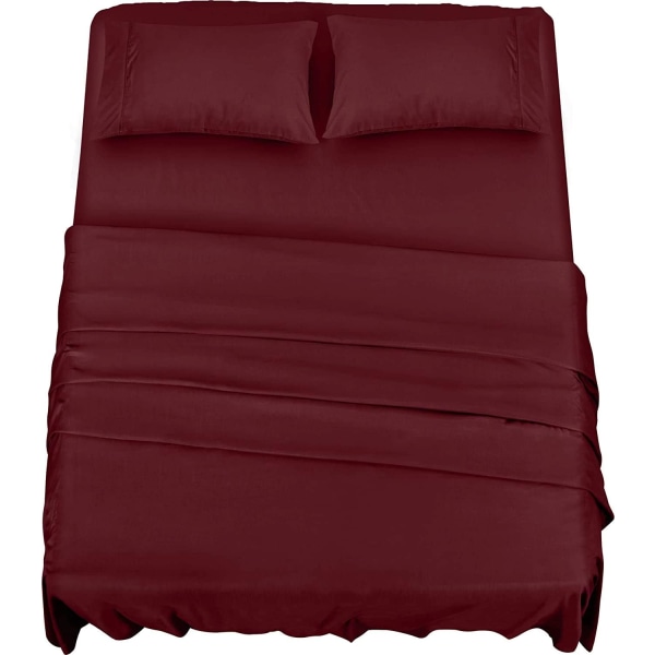 Sängkläder 4-delad set (röd) – 1 monterat & platt lakan med