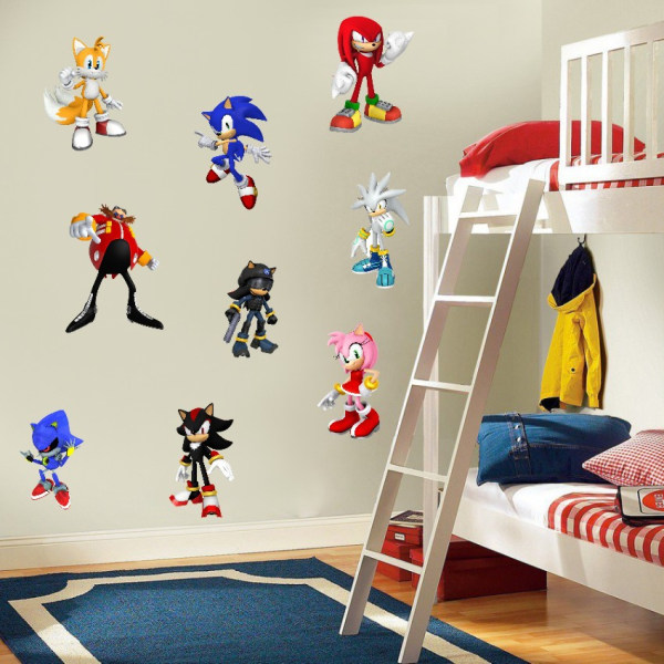 Sonic Wall Decals Sticker, Barnas Tegneserie Soverom Bakgrunnsveggdekorasjon Selvklebende