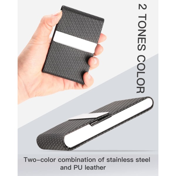 Visitkortshållare i rostfritt stål och PU-läder för män och kvinnor med magnetisk stängning, svart
