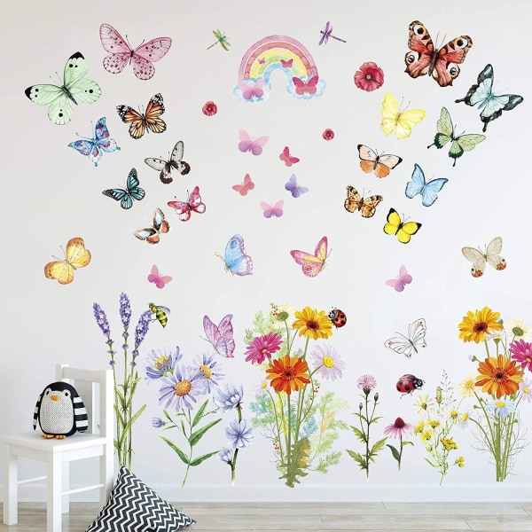 Flower Wall Stickers Colorful Butterfly Wall Stickers Garden Flower Wall Decals Daisy Wild