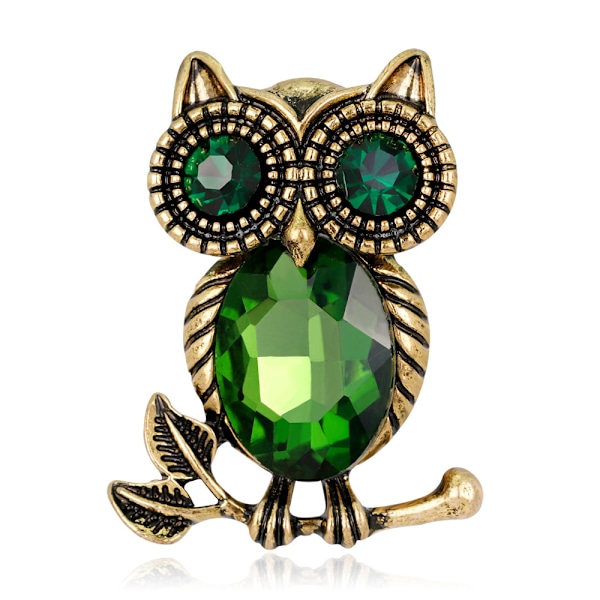 Grøn-ugle krystal broche rhinsten broche personlighed dyr revers nål rygsæk badge hat taske dec