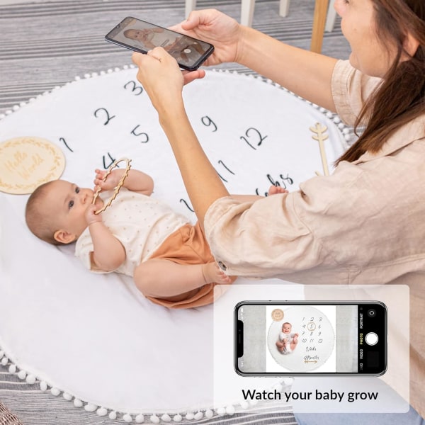 Baby Milestone filt | Runda månatliga fotomatta för pojke eller flicka,