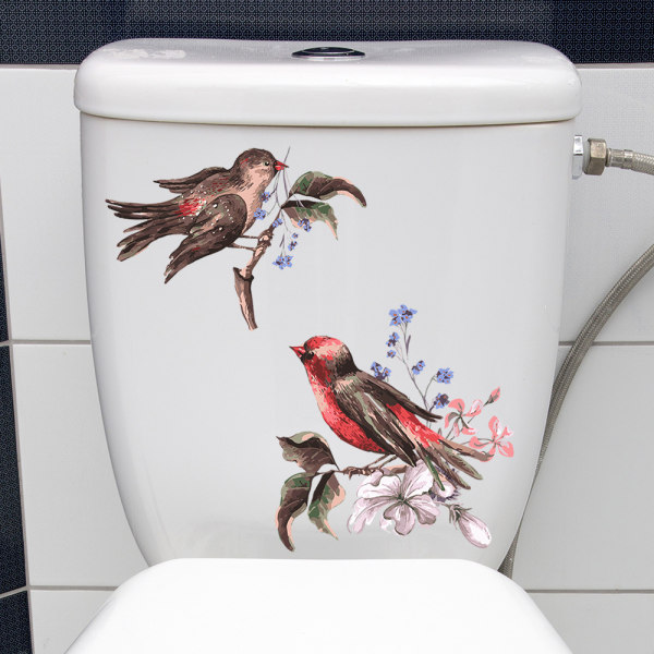 Blommor och fåglar PVC badrum toalett klistermärke, 30x30cm