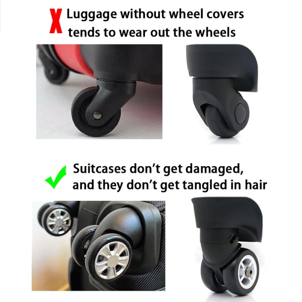 4 st Black Bagage Wheel Covers, Flexibel Silikon resväska Prot