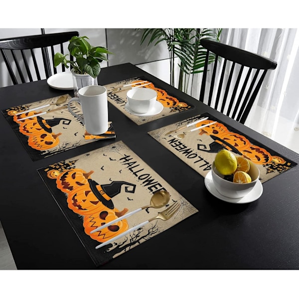 4 st Halloween pumpa placemats för matbord (30*45cm), tvättbara värmebeständiga avtorkningsbara bordsunderlägg