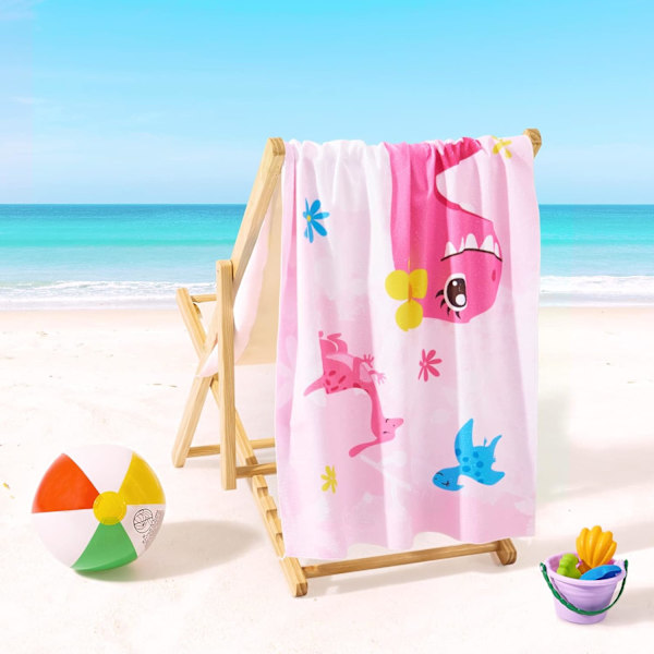 Dinosaurie Barn Strandhandduk - 70 x 150cm Mikrofiber Dino Sandfria Handdukar för Flickor Bad Pool Camping