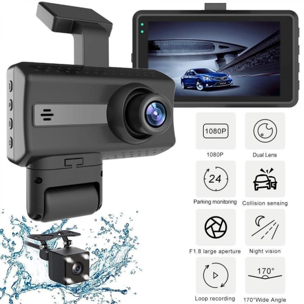 Dashcam Full HD, Mini, WDR-videooptimering, vidvinkelobjektiv