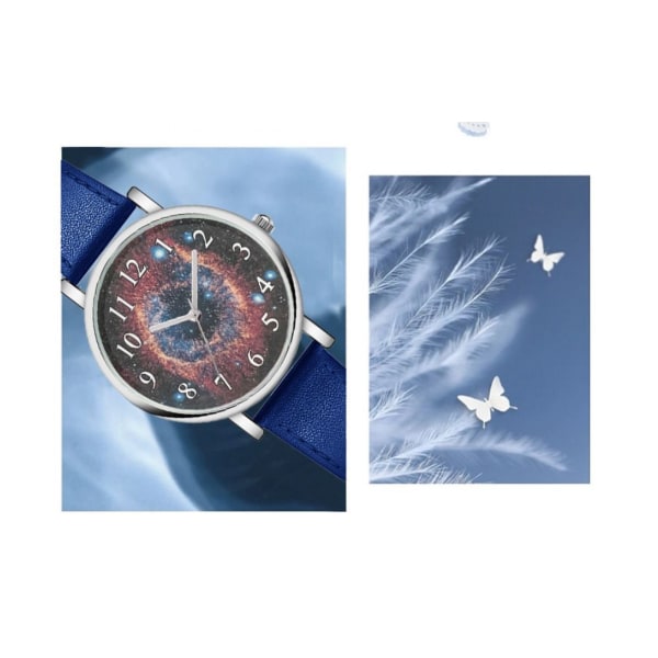 Kvinnor Quartz Watch Analog Faux Leather Watches Starry Sky Lucky W