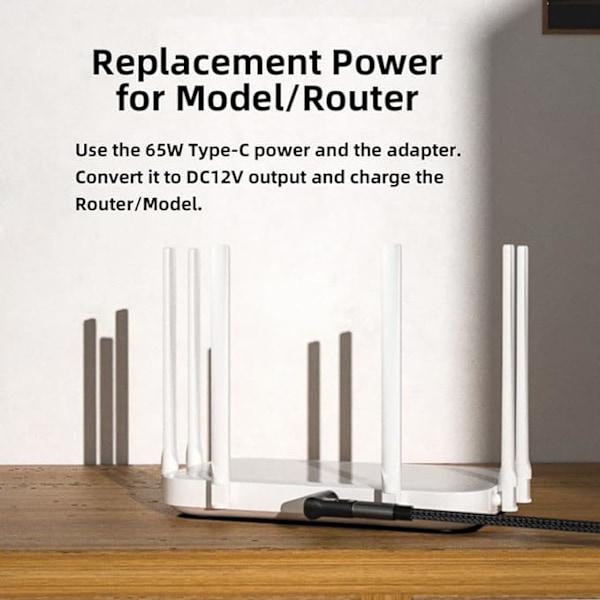 USB-C till DC 12V adapter (5,5x2,1 mm), USB 3.1 typ C-anslutning till