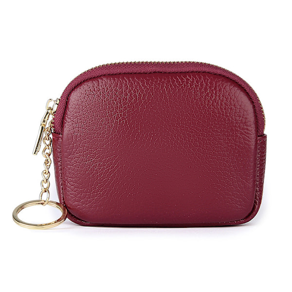 （Wine Red）Mini Coin Purse Soft Leather Small Coin Pouch Purses Women Zipper Pocket with Key Ring