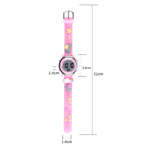 LED elektronisk vattentät watch, glad elefant, rosa