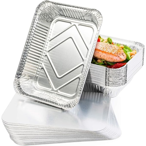25 Engångs Aluminiumbehållare med Lock - 1200ml / 22x17cm - S