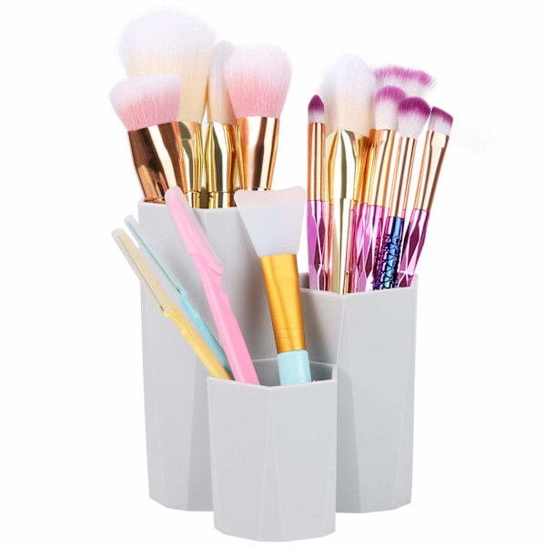 (Grå) 1 stk. Makeupbørsteholder i plast, opbevaringsboks, 3 rum kosmetisk opbevaring makeupbørsteholder, P