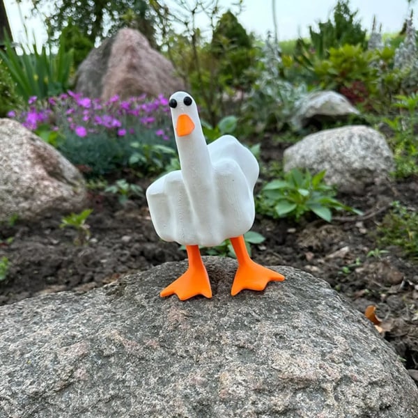 Rolig anka-staty med medelfinger | 'The Duck You' hantverk |