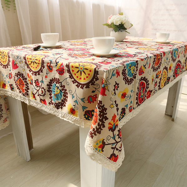 (140*140cm) Bomulls- og linduk, etnisk moderne bohemsk blomster jacquard vaskbar liten duk med