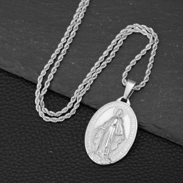 Hängsmycke medalj Jungfru Maria Miraculous stål guldpläterad guldkedja
