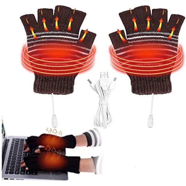 1 par uppladdningsbara elektriska handskar - Svarta, USB uppvärmda handskar