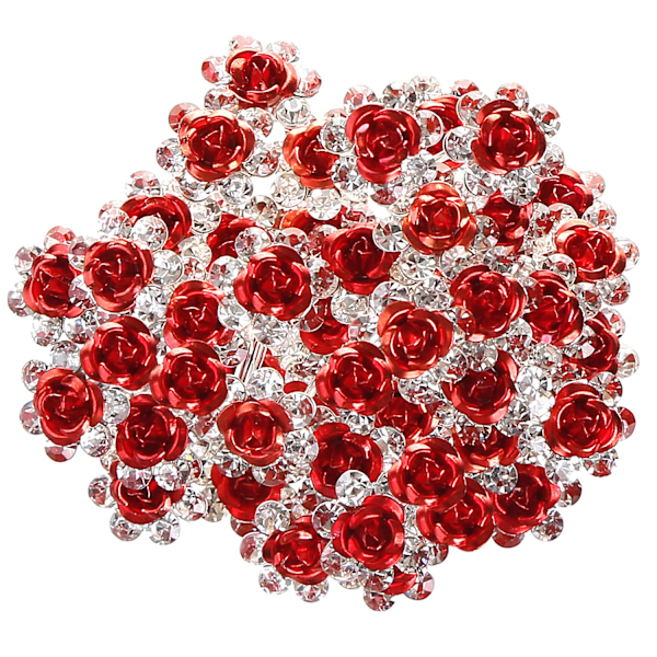 (Red) 40pcs U Shape Flower Rhinestone Hair Clips Crystal Hair Accessories for Bride Wedding Party Girls Sweet Sixteen