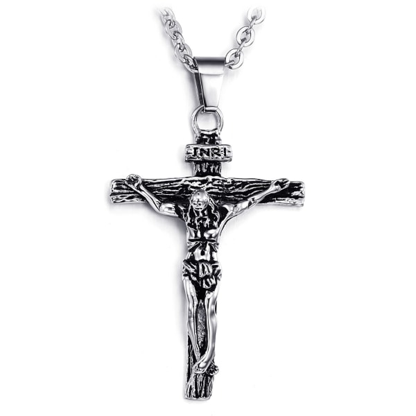 Set med 3 rostfritt stål Jesus Kristus korshängande halsband för män 7 mm bred kedja