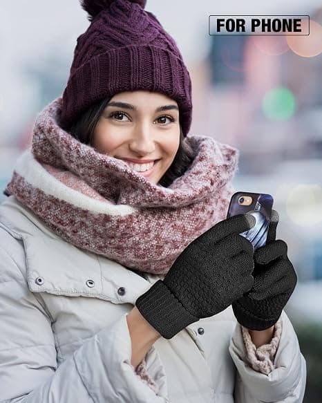 (Pink, Sort) 2 par kvinders vinter touch screen handsker, varme strikkehandsker, elastiske manchetter, vinter sms handsker med tyk