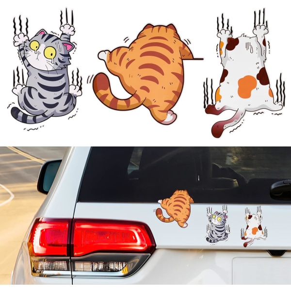 Scratch Cat Vinyl Car Sticker, 3D Cartoon Animal Cat Kitten Sticker, Funny Car Window Stic