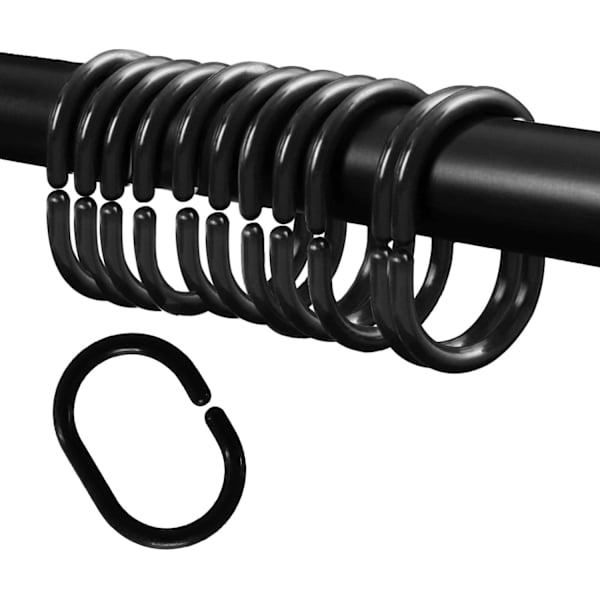 12 st Svarta Gardinringar, Plast Duschringar, C-formade Duschgardinringar för Badrum