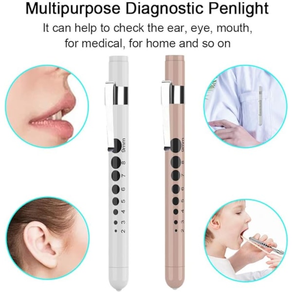 Diagnostisk sjuksköterska Penlight Medical Penlight Pen Ficklampa (2-pack) Återanvändbar medicinsk LED Pen Light med pupillmätare för sjuksköterskor Läkare med fickklämma