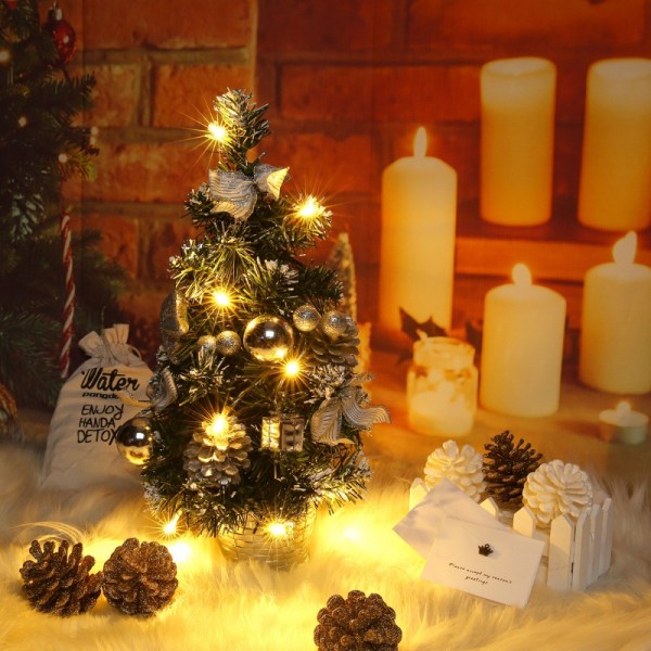 40 cm liten julgran med ljus Mini skrivbordsdekorationsträd