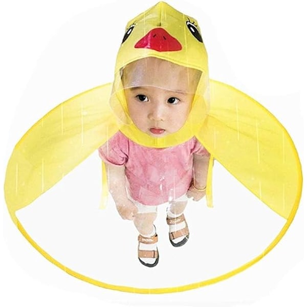 (M) Yellow Rain Hat Kids Raincoat, Toddler Duck Raincoat and Umbrella Hat Waterproof UFO for Baby Girls and Boys