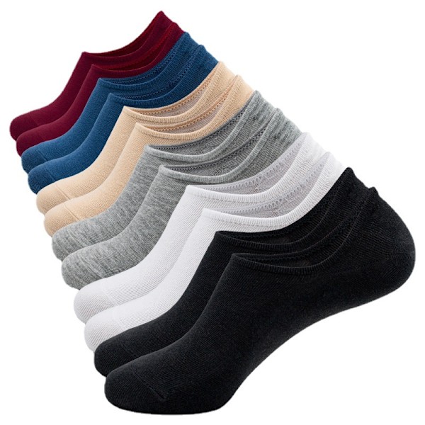 Socks Men's low socks non-slip flat boat line 6 pairs, black, white, gray, khaki, navy blue, burgund