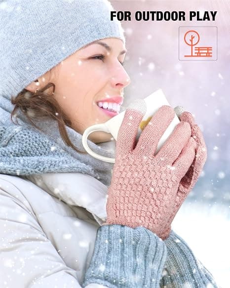 (Rosa, Svart) 2 par dam vinter touch screen handskar, varma stickade handskar, elastiska manschetter, vinter sms handskar med tjock