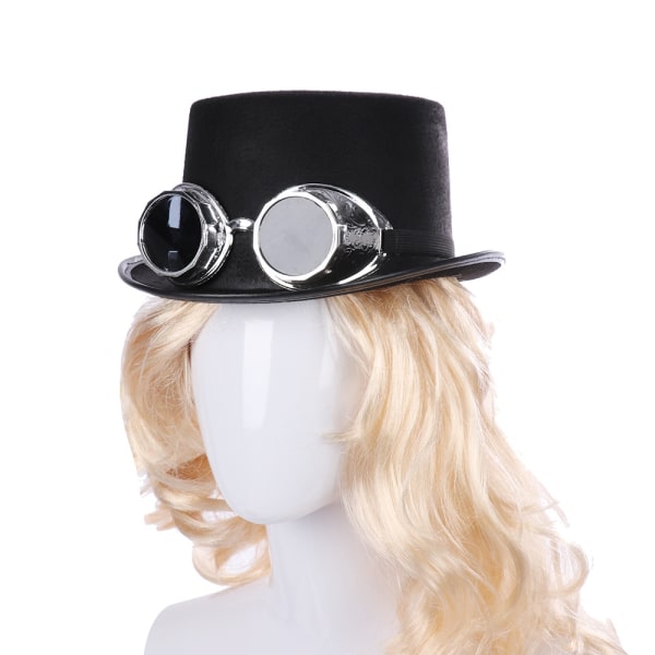 Steamgoggles hatt cylindrisk avtagbar svetsglasögon steampunk ny uppfinnarkostym karneval Halloween temafest Svart En one size