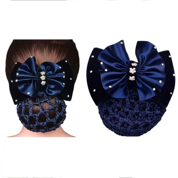 1 blå satin hårspänne med strassrosett - fransk dekoration
