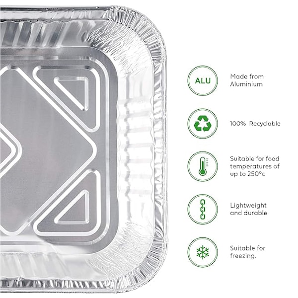 25 Engångs Aluminiumbehållare med Lock - 1200ml / 22x17cm - S